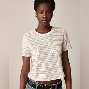 NWT J. CREW Crochet Shirt With Sequins Natural Cream Size Large
